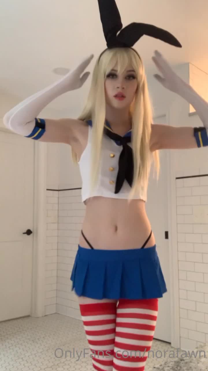 Norafawn — Blue Skirt, Red And White Striped Thigh-high Socks thumbnail