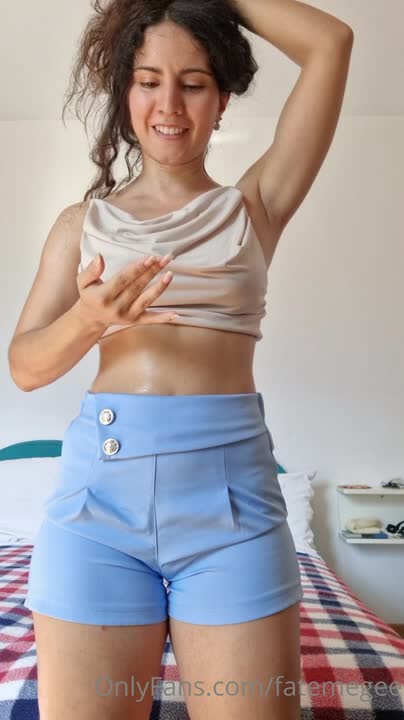 Fateme / Fatemegee — Topless, Blue Shorts In Bedroom thumbnail