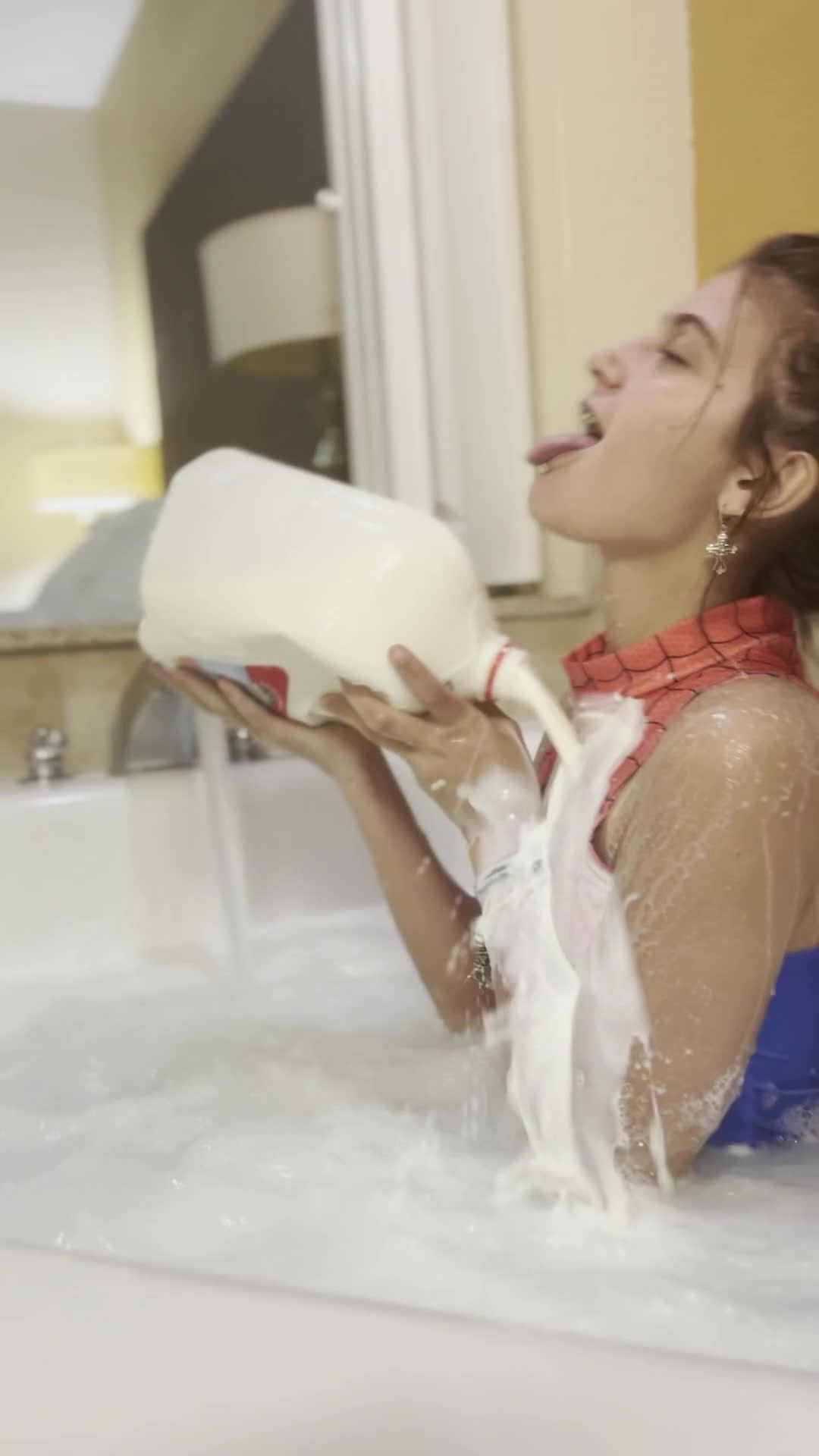 Jenny Popach — Red Tank Top, Blue One-piece Swimsuit In Bathroom, 2:29 thumbnail
